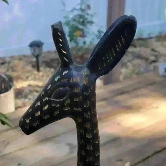 Big Giraffe Figure Decor Brass Tall 19" IN Black / Gold  Tone Leaves Stand - Picture 2 of 13